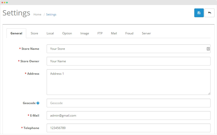 Cart store setting
